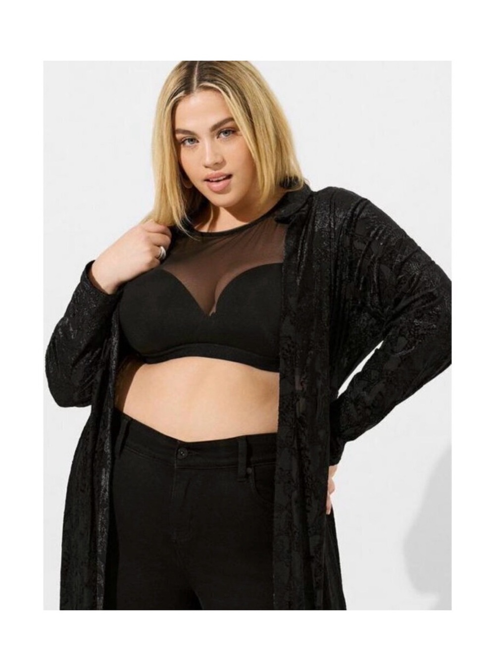 NWT - TORRID Velvet Burnout Deep Black Kimono/Duster Size 4X (26) - Picture 4 of 10
